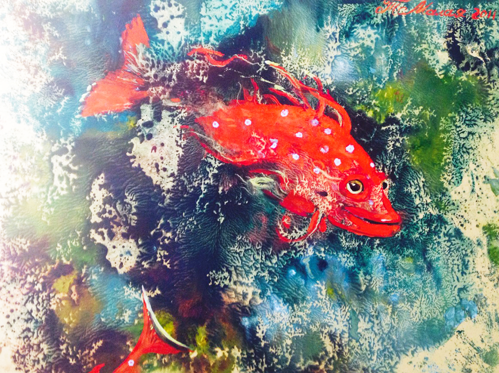 «Червона рибка». 2011. Монотипія, тонований папір, акварель